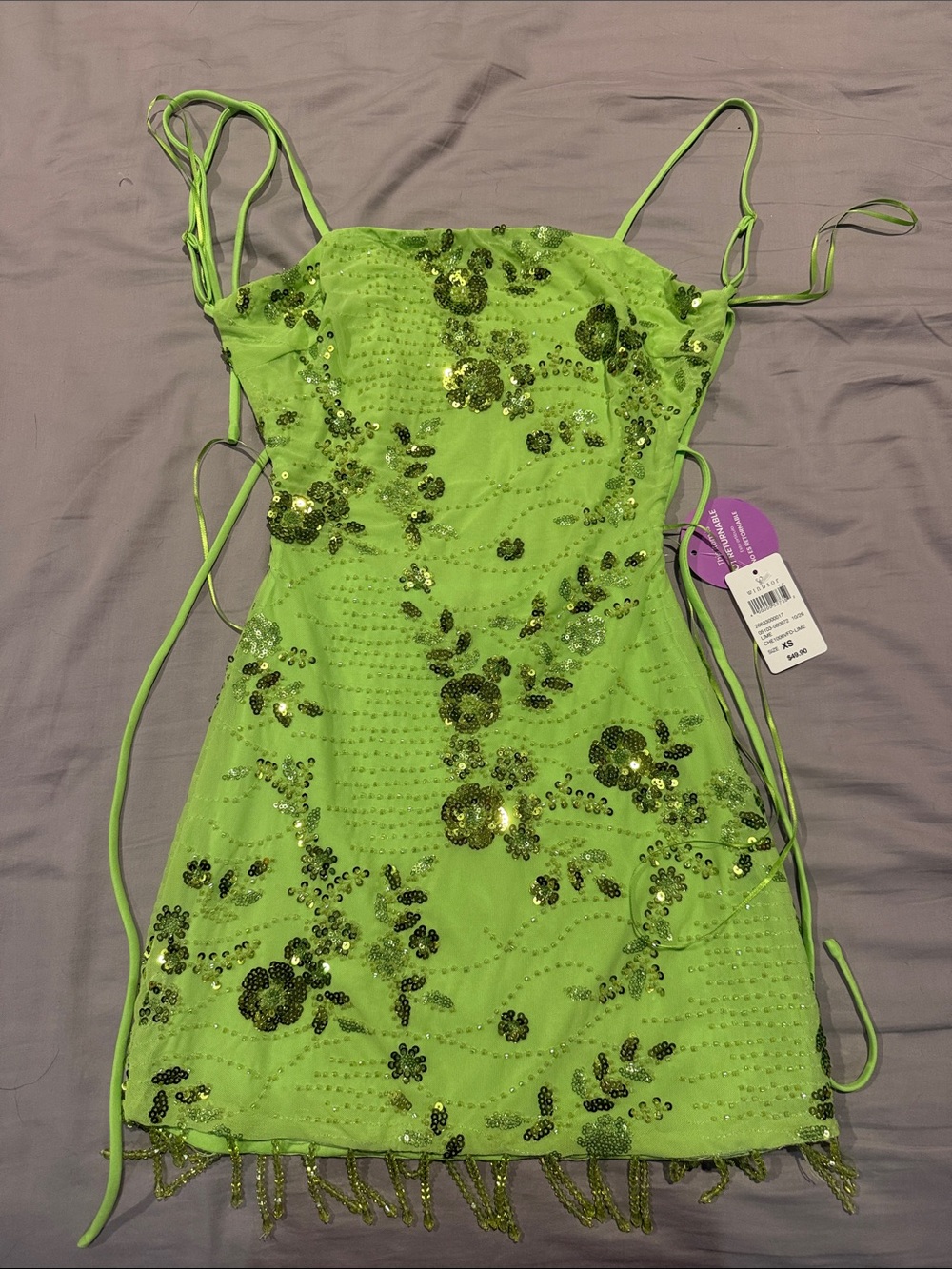 Windsor Lime Green Sequin Floral Mini Dress - Brand New